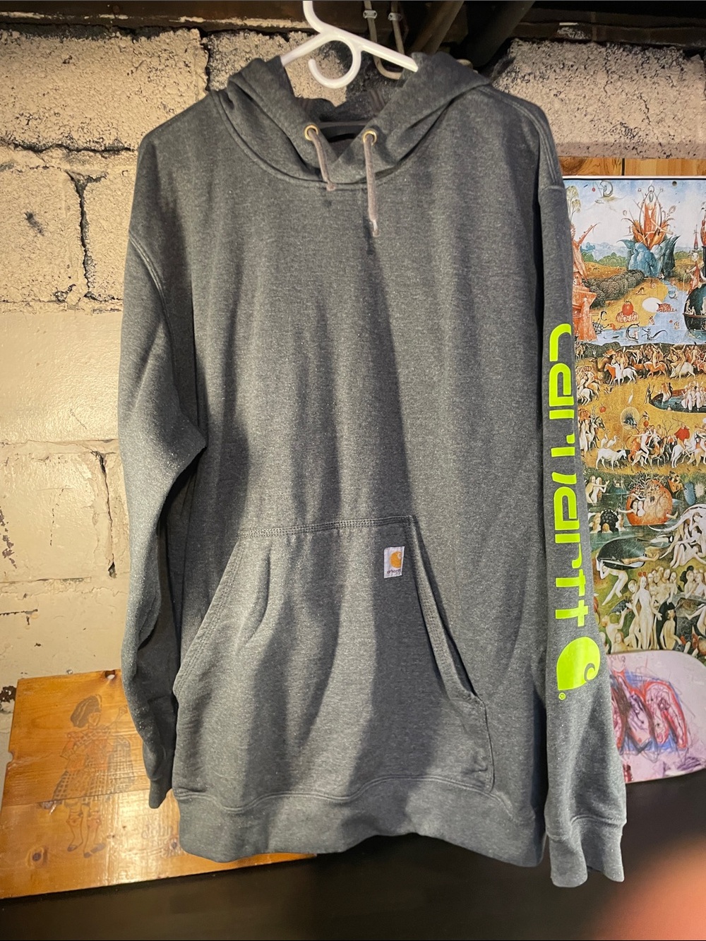 Carhartt Loose Fit Dark Hoodie with Neon Yellow logo